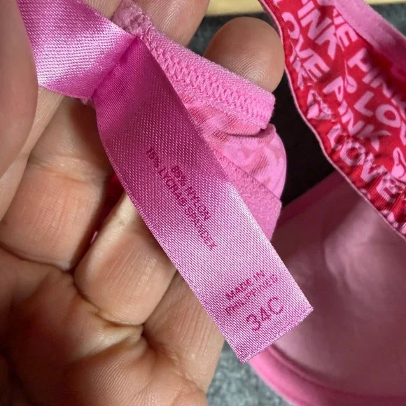Y2K Victorias Secret PINK Logo Print Underwire Bra Pink White 34C - Picture 4 of 7